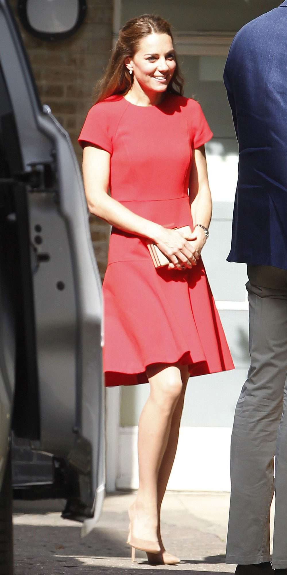 Kate Middleton in a red L.K. Bennett A-line dress