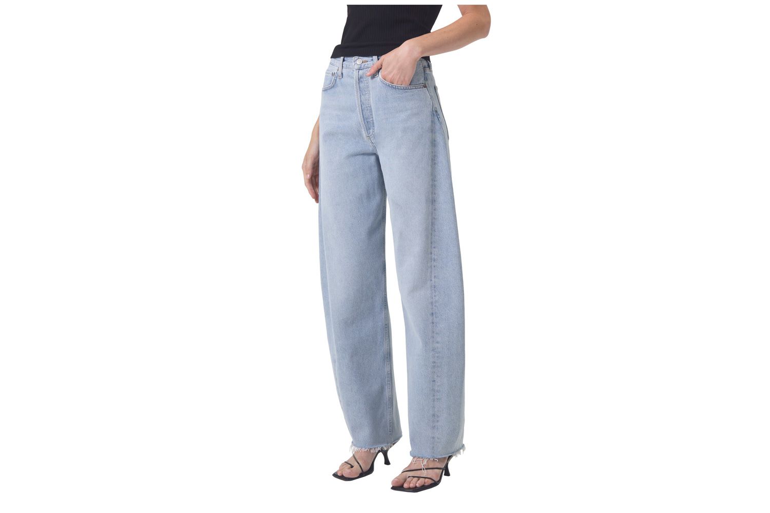 Luna Pieced High Waist Raw Hem Barrel Jeans