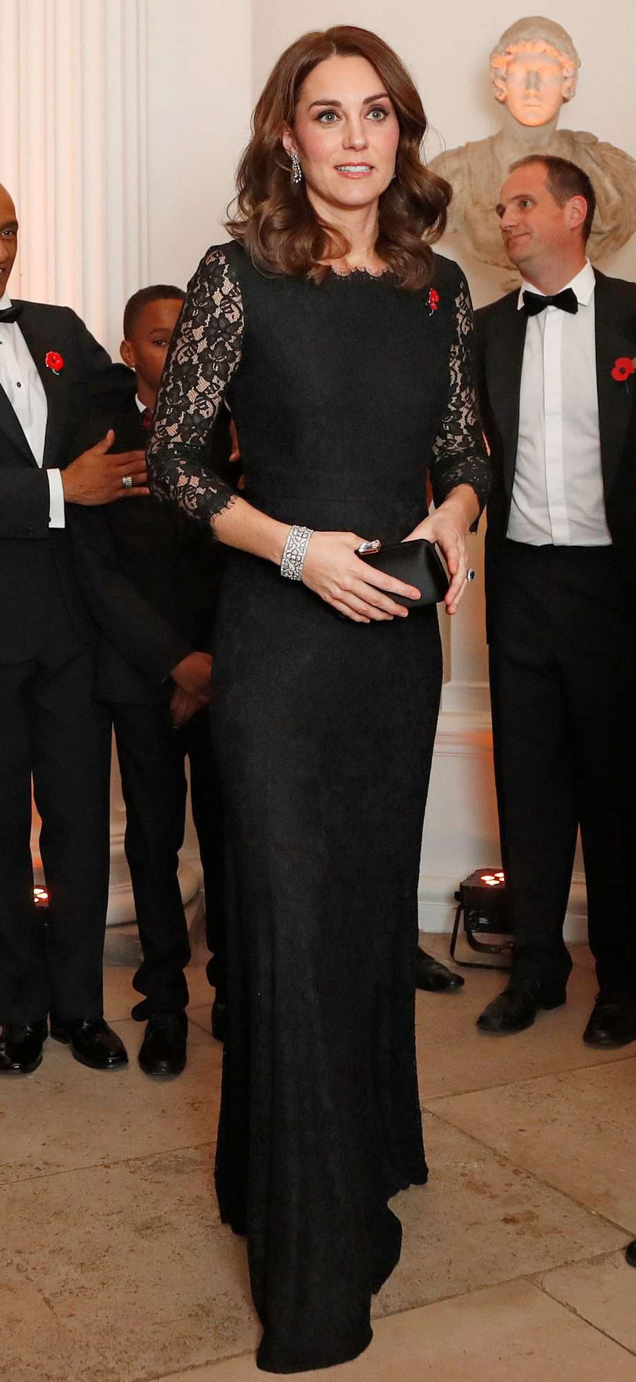 Kate Middleton in a black Diane von Furstenberg lace dress