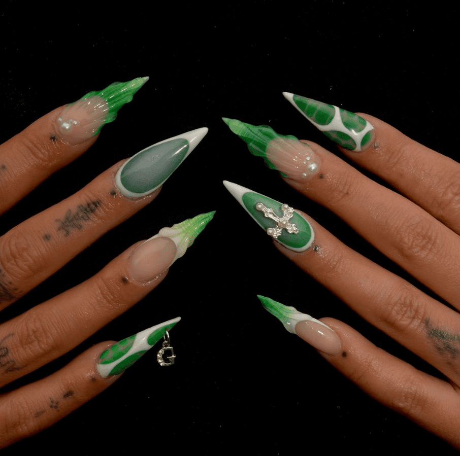 All Green Virgo Nails