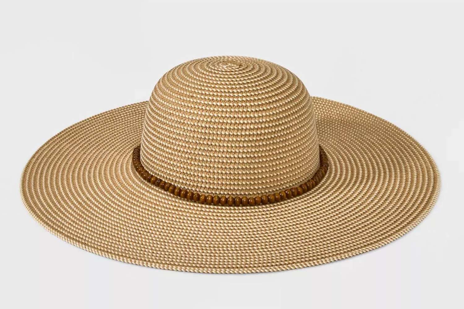 Women's Wide Brim Straw with Beads Floppy Hat