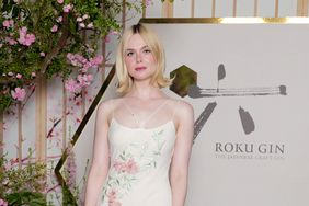 Elle Fanning in White Slip Dress Embroidered with Flowers