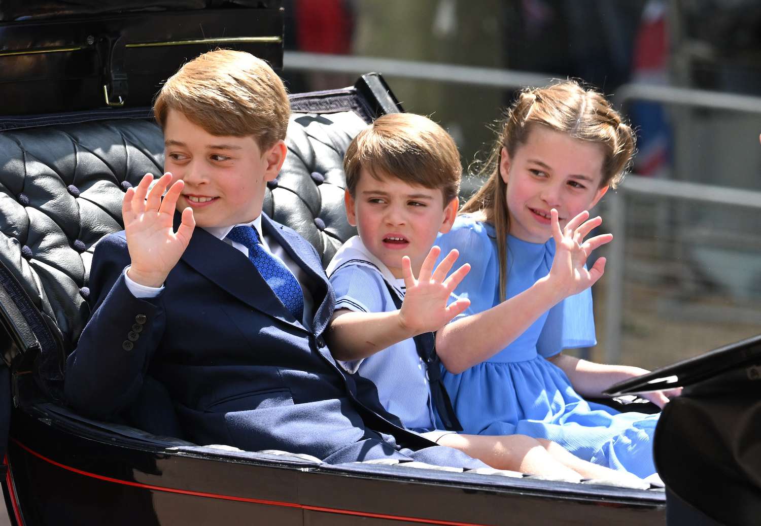 Prince George, Prince Louis and Princess Charlotte in the carriage procession at Trooping the Colour