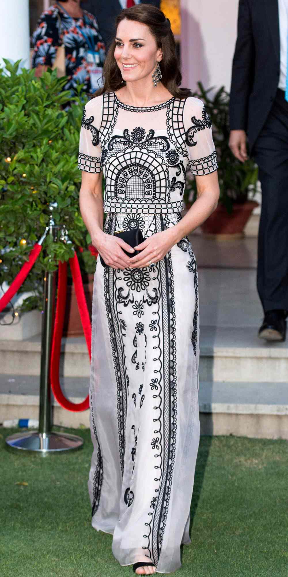 Kate Middleton in a black and white Temperley London dress