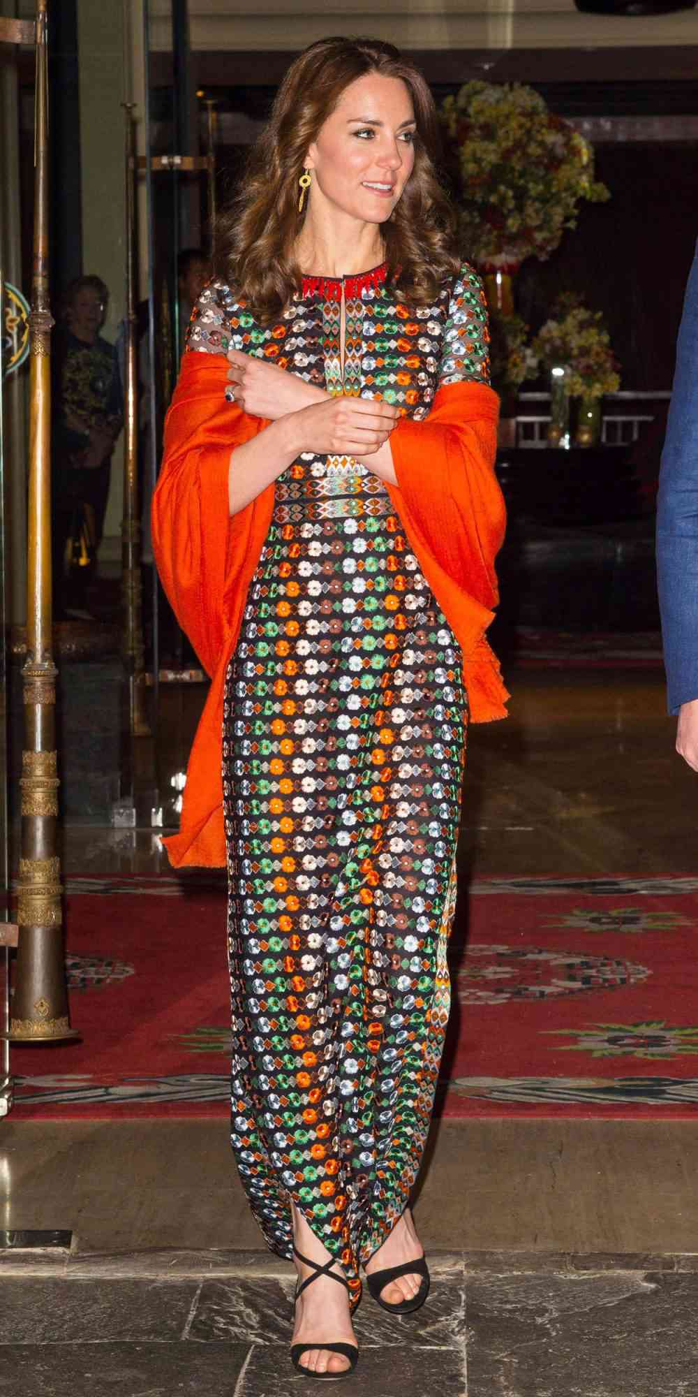 Kate Middleton in a colorful embroidered gown 