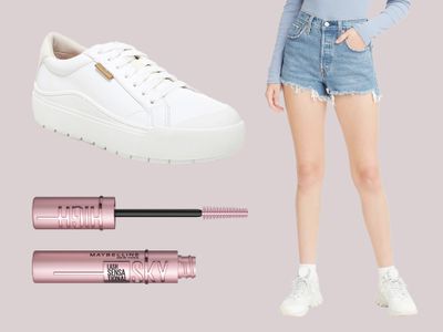 White Sneakers, Maybelline Mascara, and Frayed Denim SHorts