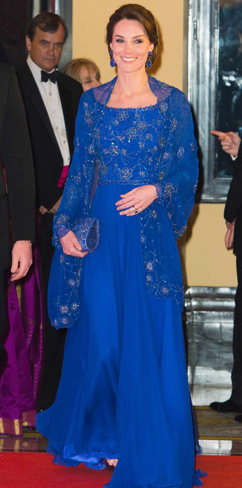 Kate Middleton in a sparkly royal blue Jenny Packham gown 
