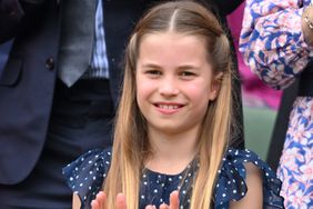 Princess Charlotte Smiling and Clapping Wearing Blue-and-White Polka-Dot Dress 2024 Wimbledon