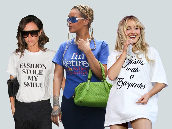 Victoria Beckham, Rihanna, and Sabrina Carpenter Wearing Graphic Tees