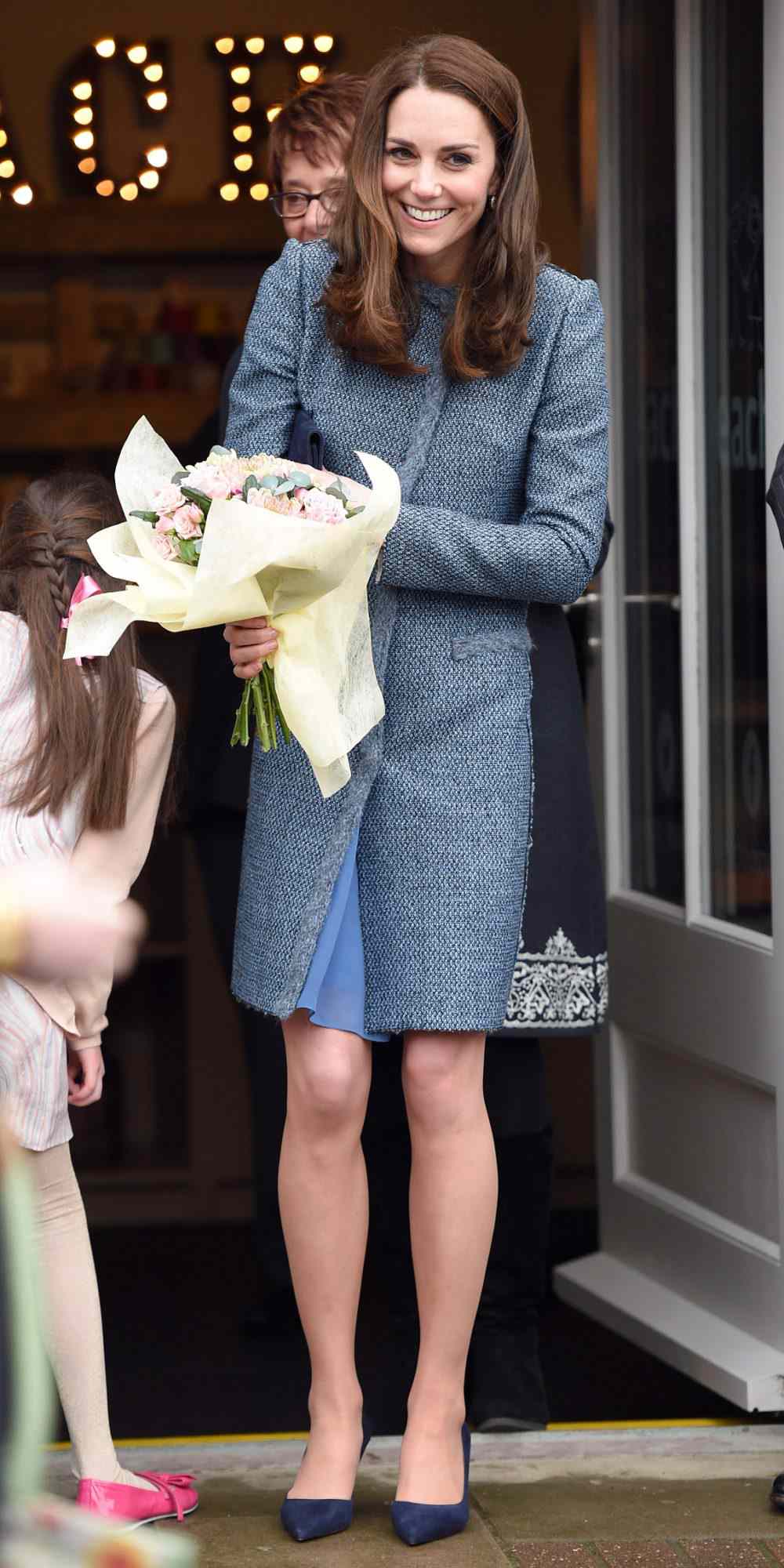 Kate Middleton in a blue tweed Missoni coat