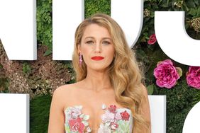 Blake Lively Hair Swept to Side Straight Face Red Lip Ornate Flower Gown 'It Ends With Us' U.K. Screening