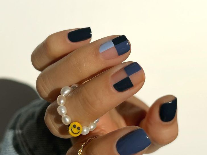 Denim Color Block Nails - InStyle Short Fall Nails 