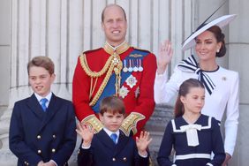 Prince George, Prince Louis, Princess Charlotte Standing in Front of Prince William and Kate Middleton on Buckingham Palace Balcony at 2024 Trooping the Colour