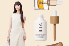 Dermelect Nail Oil, Tan Flats, Ilia Serum, Off White Dress