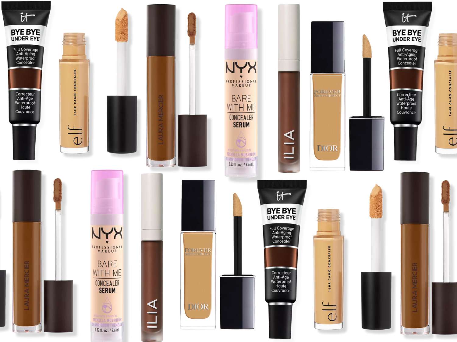 Collage of popular concealers for mature skin