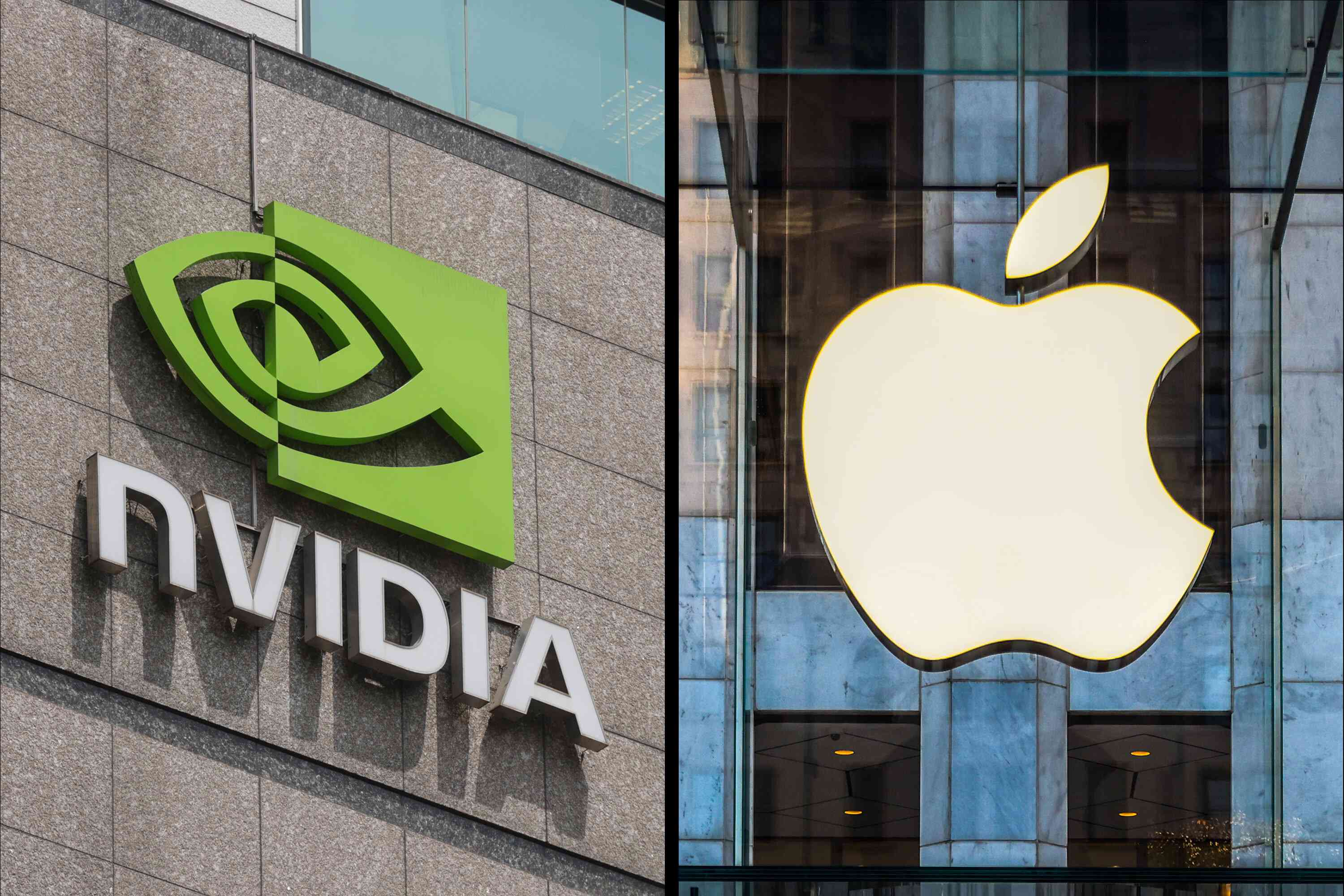 Photo illustration of Nvidia and Apple logos