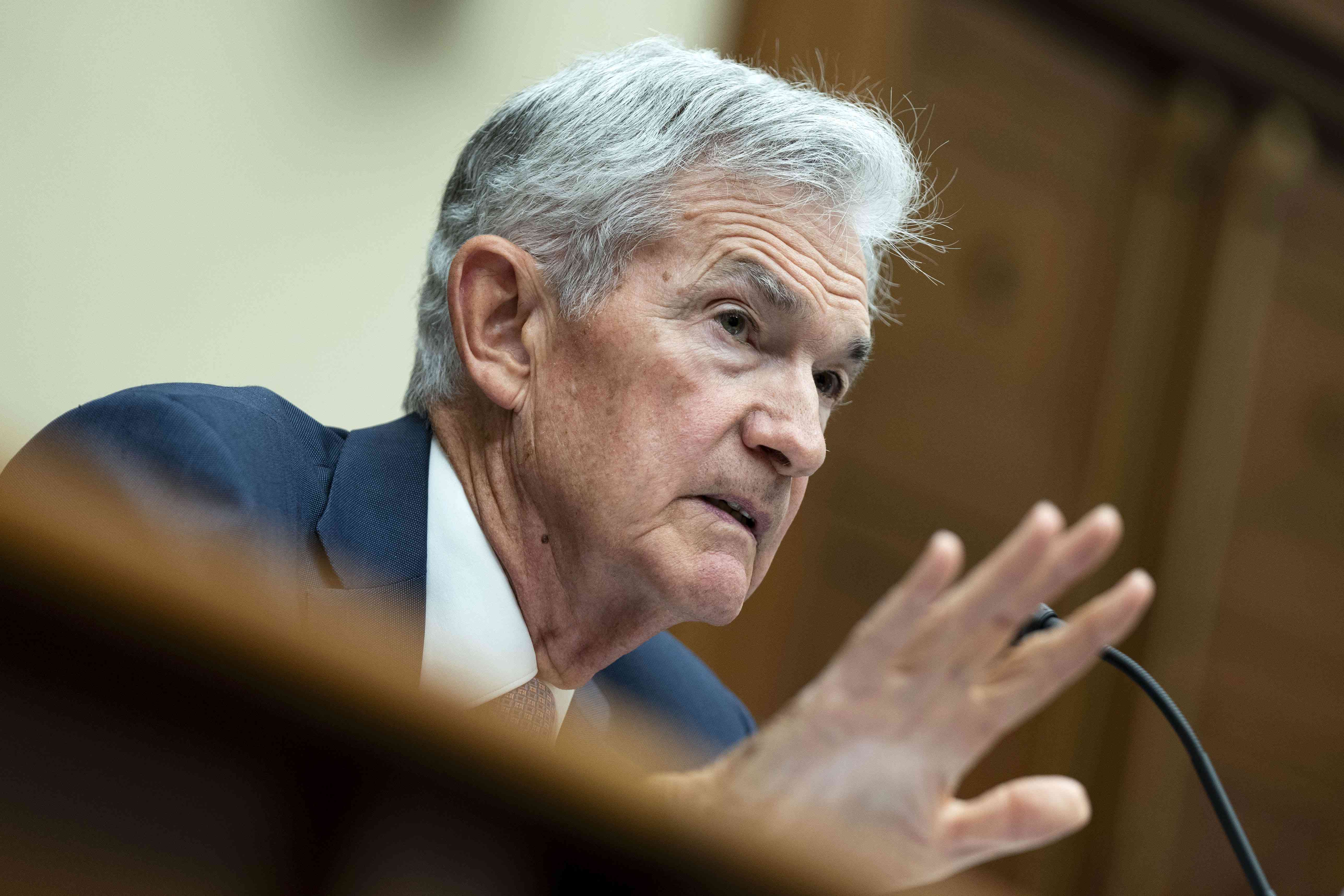 Federal Reserve Bank Chair Jerome Powell speaks during a House Financial Services Committee hearing on the Federal Reserve's Semi-Annual Monetary Policy Report at the U.S. Capitol on July 10, 2024