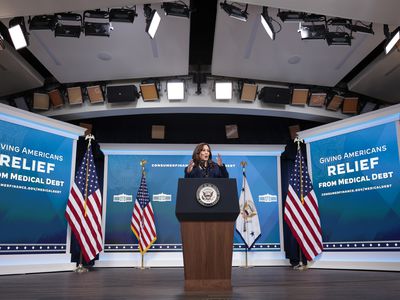 U.S. Vice President Kamala Harris delivers remarks on medical debt in the South Court Auditorium of the White House on April 11, 2022, in Washington, D.C