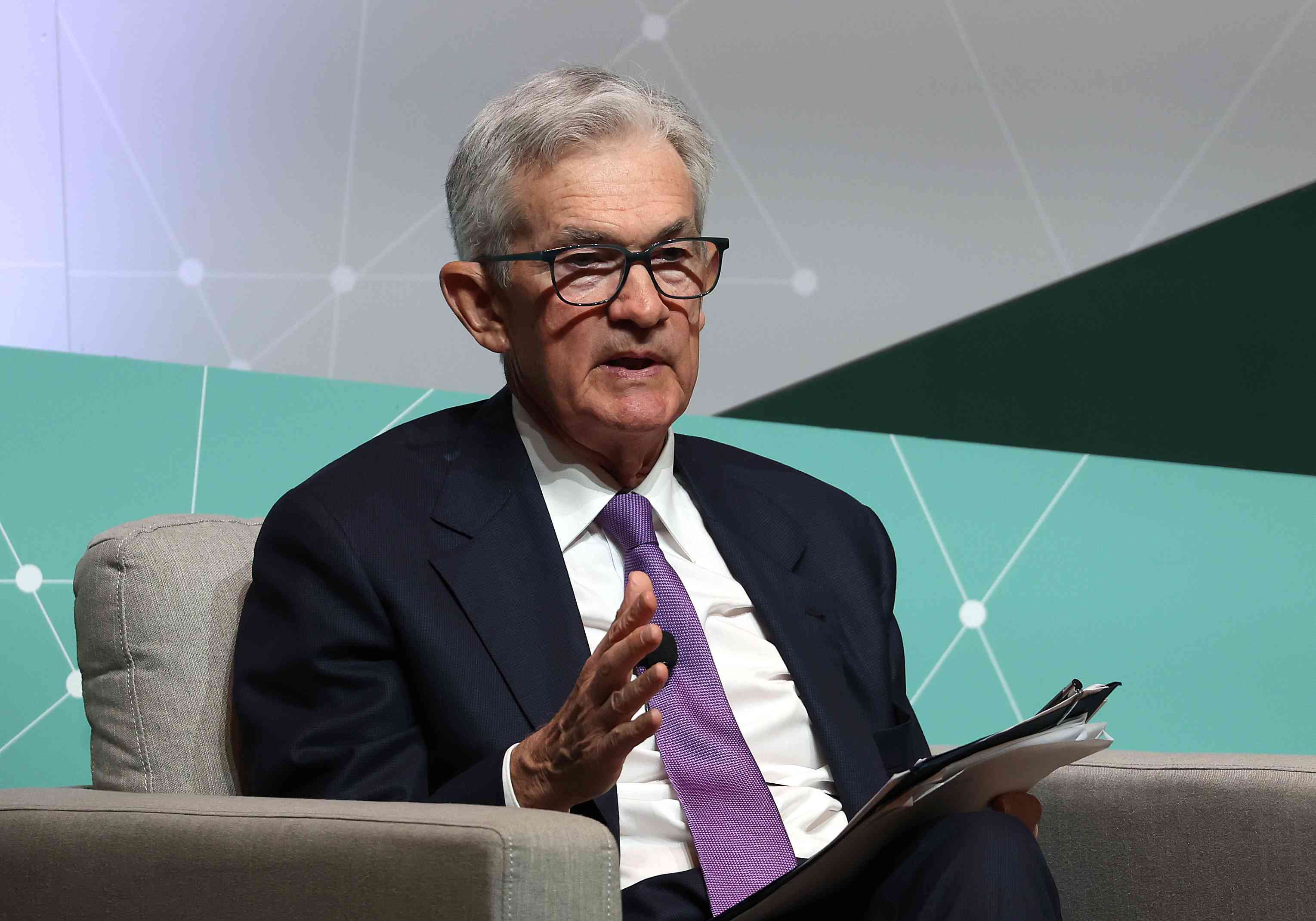 Federal Reserve Bank Chair Jerome Powell speaks during the Stanford Business, Government and Society Forum at Stanford University on April 03, 2024