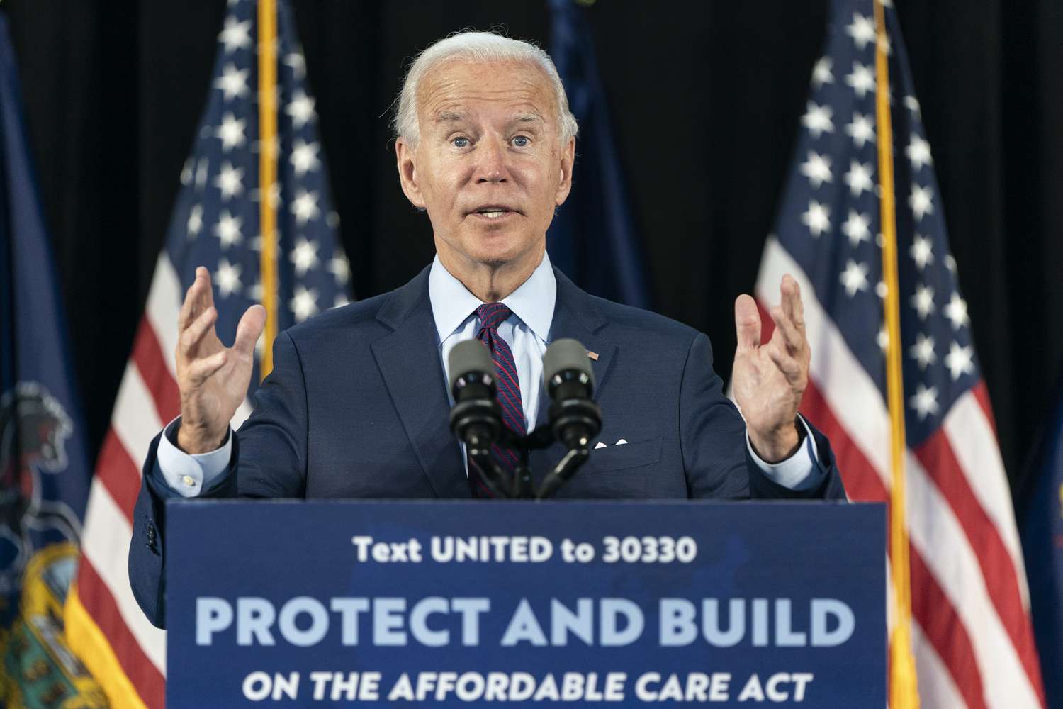 Joe Biden speaking about health care reform at a campaign event.
