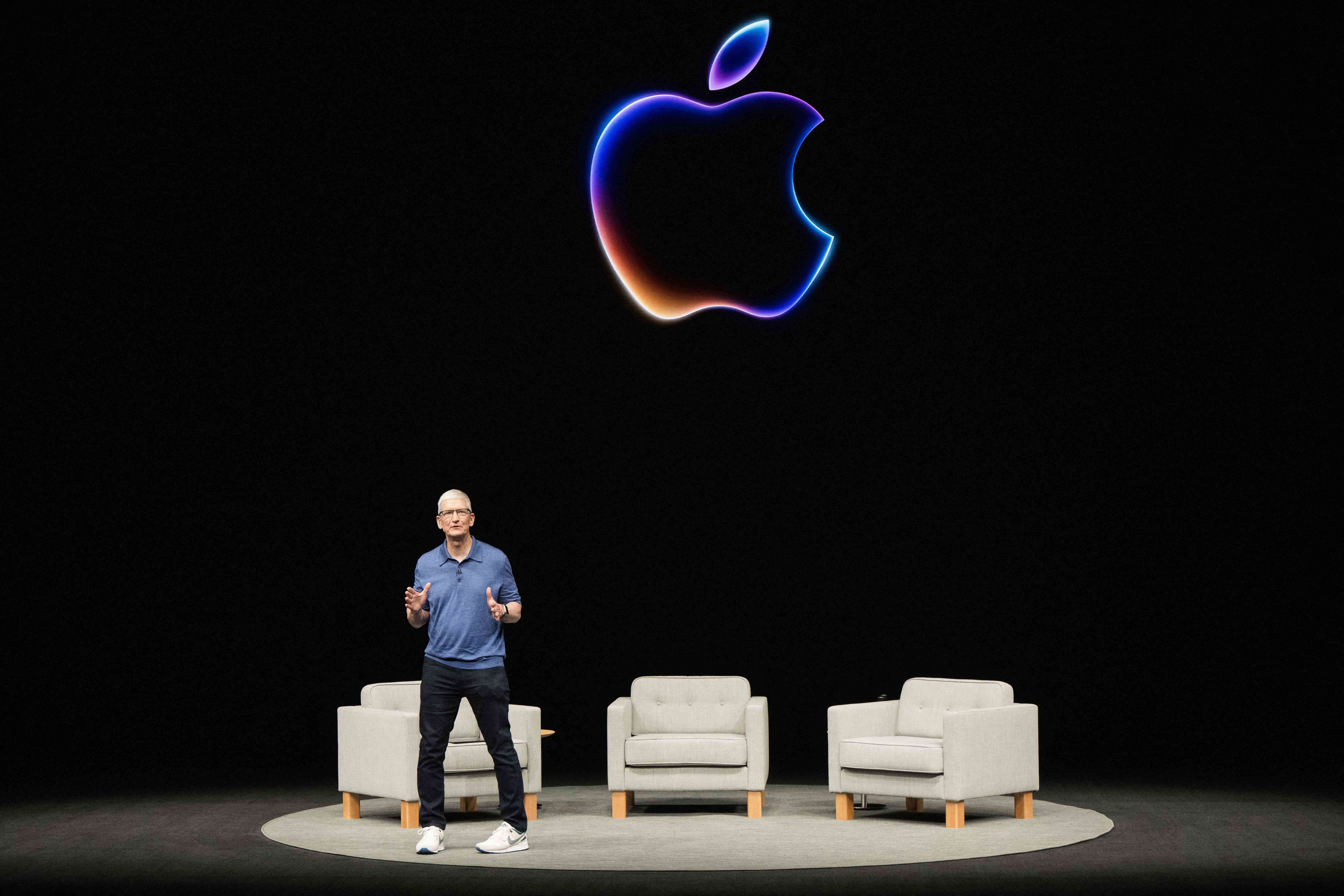 Apple CEO Tim Cook speaking during the company's Worldwide Developers Conference on June 10, 2024