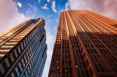 Low angle view of skyscrapers, Philadelphia, Delaware, USA