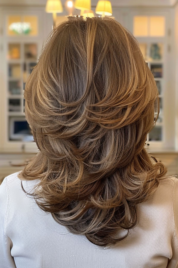 33 Mid-Length Layered Haircuts : Brunette Layers with Honey Blonde Highlights