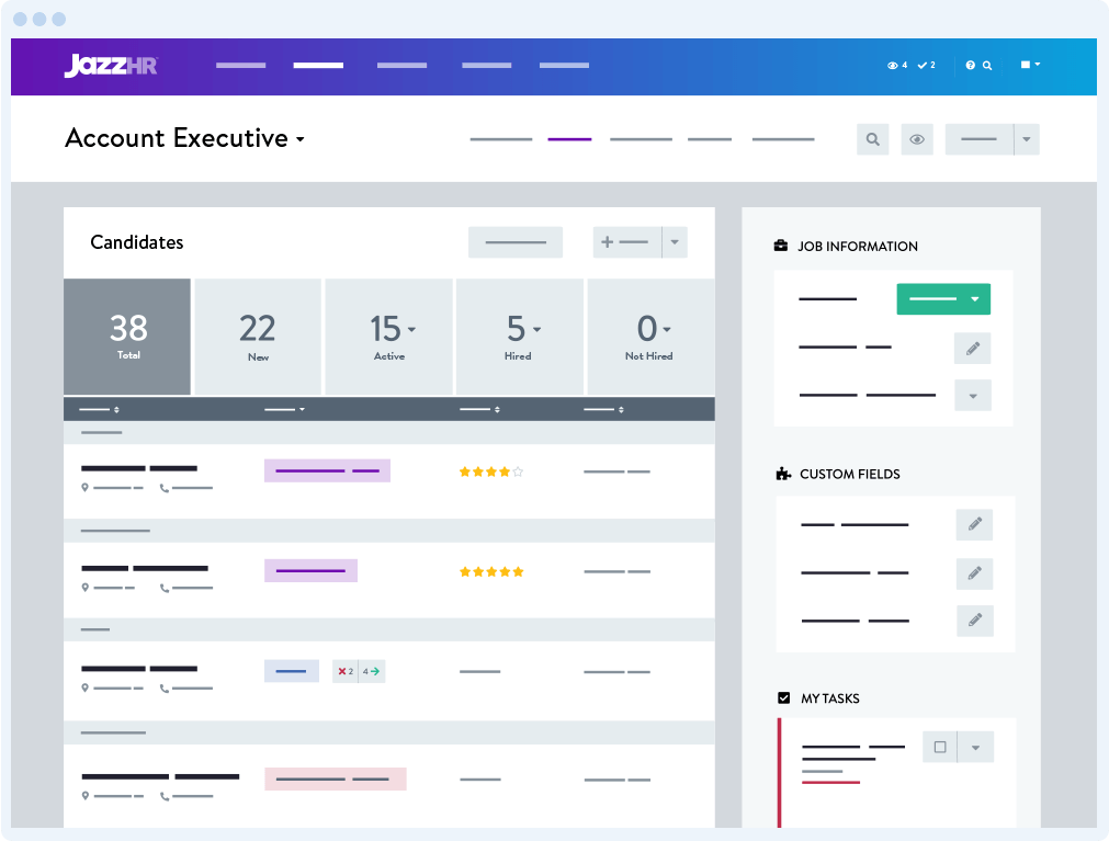 JazzHR in-app product screen of how a posted role and candidate pool look inside the application on desktop.