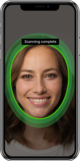 image of woman smiling on phone screen