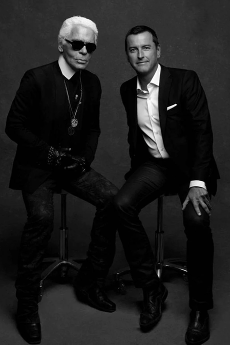 Karl Lagerfeld pictured with Pier Paolo Righi, CEO of the Maison KARL LAGERFELD, who continues the legendary designer’s iconic vision.​