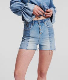 KLJ HIGH-WAISTED BLOCK DENIM SHORTS