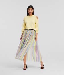 PLEATED STRIPED MAXI SKIRT