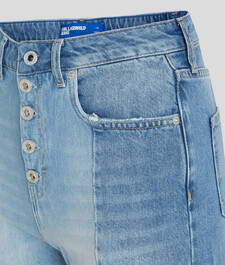 KLJ HIGH-WAISTED BLOCK DENIM SHORTS