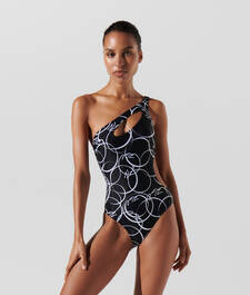 CIRCLE PRINT CUTOUT SWIMSUIT 