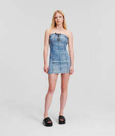 KLJ TIE-FRONT BODYCON DENIM DRESS