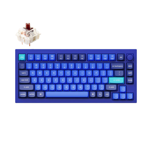 Keychron Q1 QMK VIA custom mechanical keyboard 75 percent layout full aluminum blue frame knob version for Mac Windows iOS RGB backlight with hot swappable Gateron G Pro switch brown