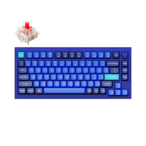 Keychron Q1 QMK VIA custom mechanical keyboard 75 percent layout full aluminum blue frame knob version for Mac Windows iOS RGB backlight with hot swappable Gateron G Pro switch red