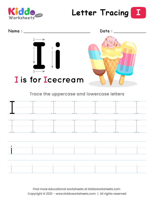 Letter Tracing Alphabet I - kiddoworksheets