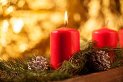 Close-Up Of Christmas Decorations With Candles