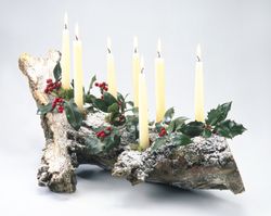 Yule log with candles