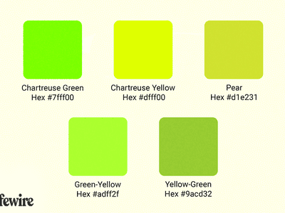 Chartreuse color swatches with hex numbers