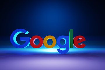Google logo with blue and purple lights