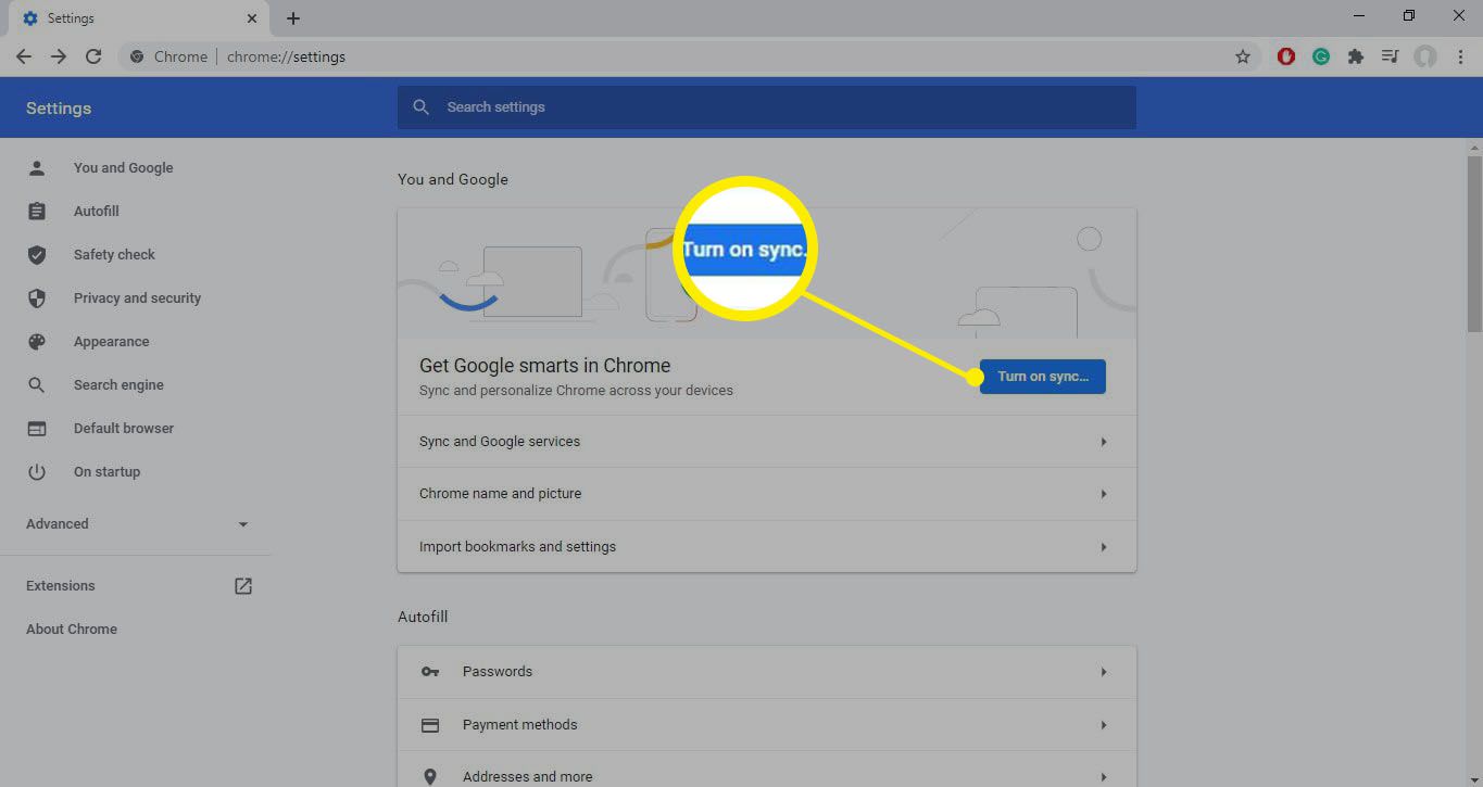 To re-enable sync at any time, return to the Chrome settings and select Turn on sync under the You and Google section.