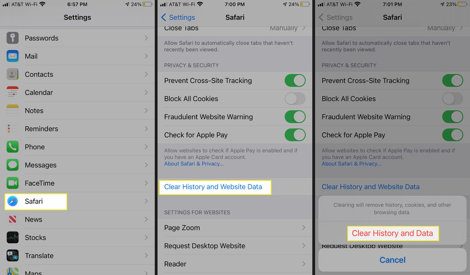 Clear History and Website Data in Safari for iOS