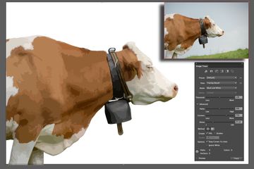 A cow is traced using the Image Trace panel.