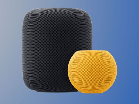 A HomePod and HomePod Mini