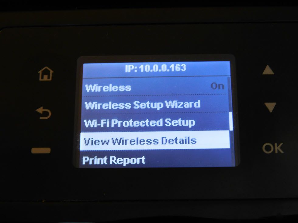 Wireless settings in a printer's menu system