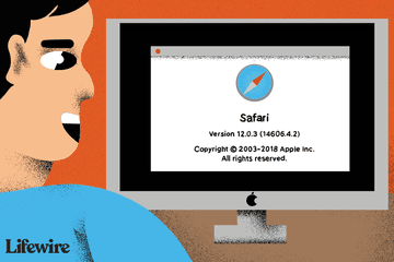 Illustration of a person using an iMac with the Safari version number onscreen