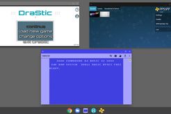 Screenshot of Chromebook, with DraStic emulator, PPSSPP Gold emulator, and Commodore 64 emulator displayed.