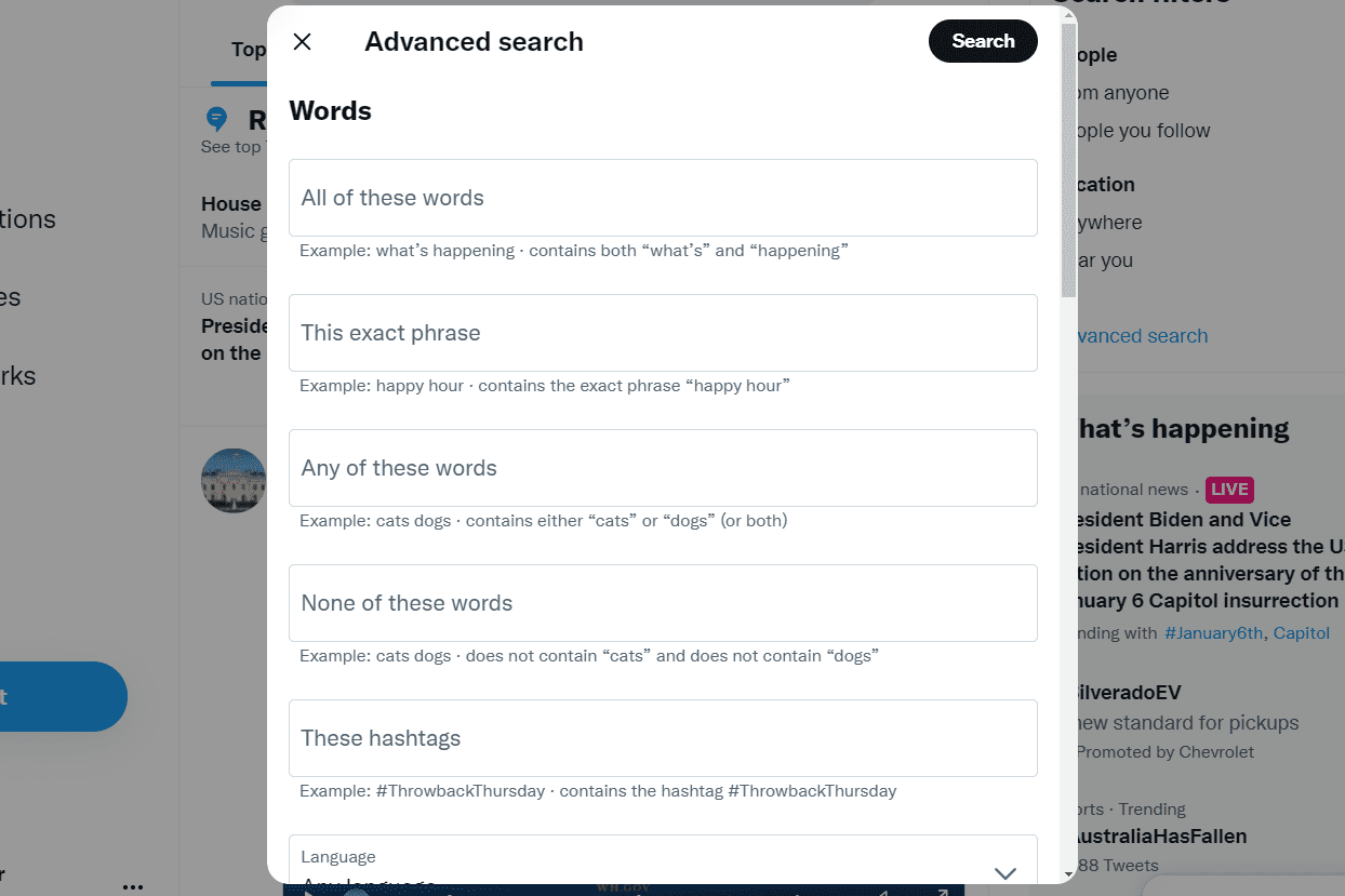 Twitter advanced search